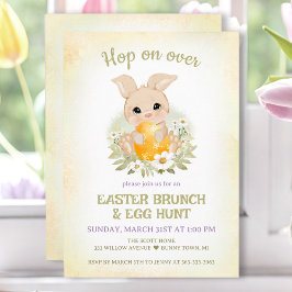 Invitación Huevo de Brunch de Pascua Caza Conejo Amarillo