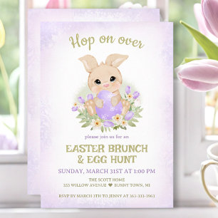 Invitación Huevo de Brunch de Pascua Caza Conejo Morado
