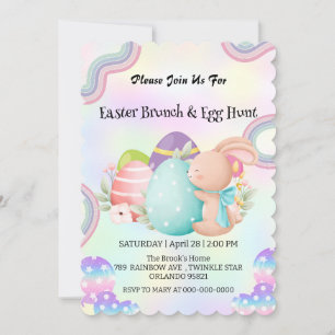 Invitación Huevo de caza de conejo arcoiris Feliz día de Pasc