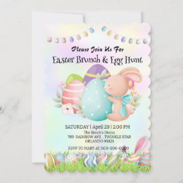 Invitación Huevo de caza de conejo arcoiris Feliz día de Pasc