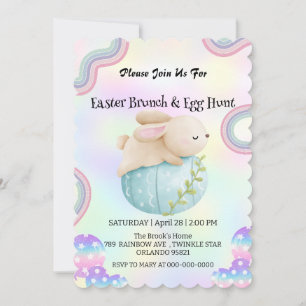 Invitación Huevo de caza de conejo arcoiris Feliz día de Pasc