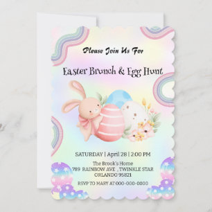 Invitación Huevo de caza de conejo rosa Dino Feliz Día de Pas