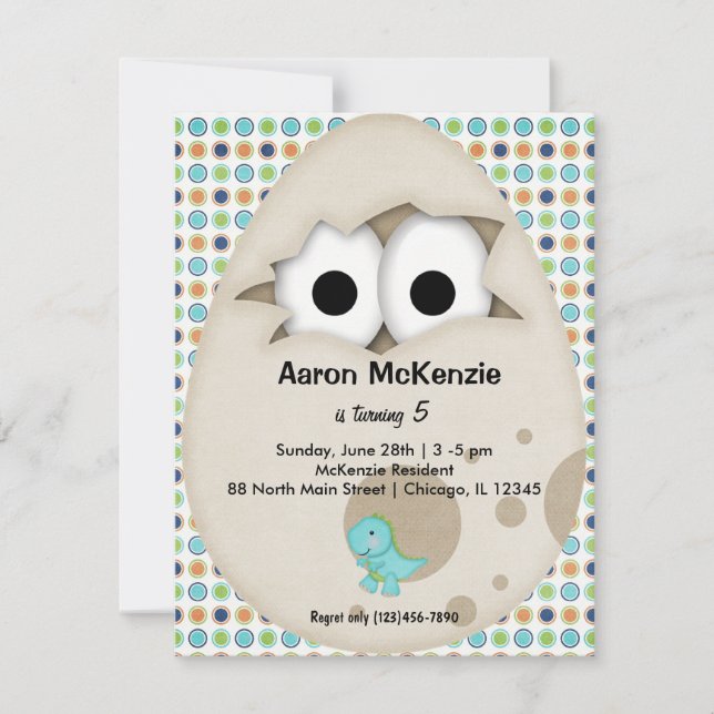 Invitación Huevo de dinosaurio (Anverso)