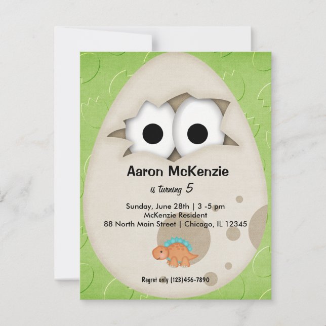 Invitación Huevo de dinosaurio (Anverso)