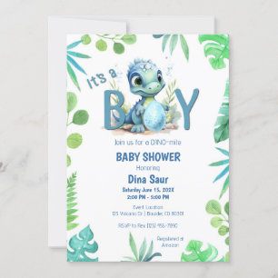 Invitación Huevo de dinosaurio bebé Baby Shower verde y azul