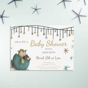 Invitación Huevo de dinosaurio lindo Baby Shower Neutral verd