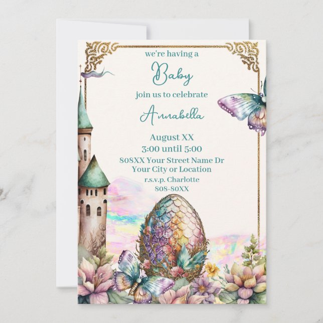 Invitación Huevo de dragón de bebé de cuento de hadas (Anverso)