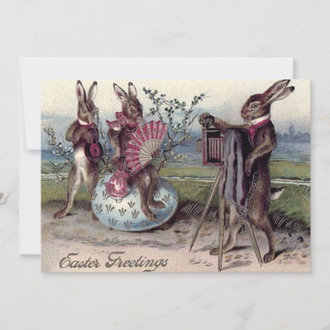 Invitación Huevo de la cámara de la pareja de conejo de Pascu (Anverso)