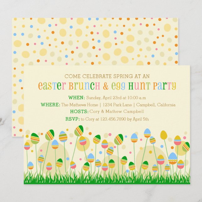 Invitación Huevo de Pascua Brunch de Pascua y caza de Pascua (Anverso / Reverso)