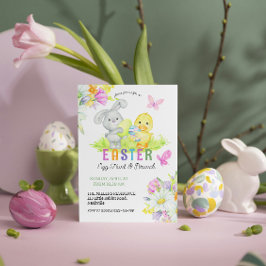 Invitación Huevo de Pascua Floral y conejo de brunch