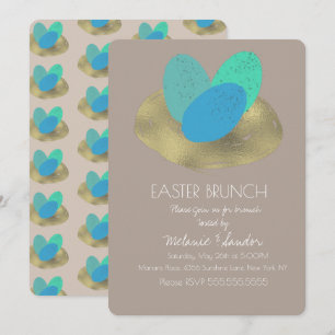 Invitación Huevo de Pascua Manchado Dorado Nido Cena Brunch F