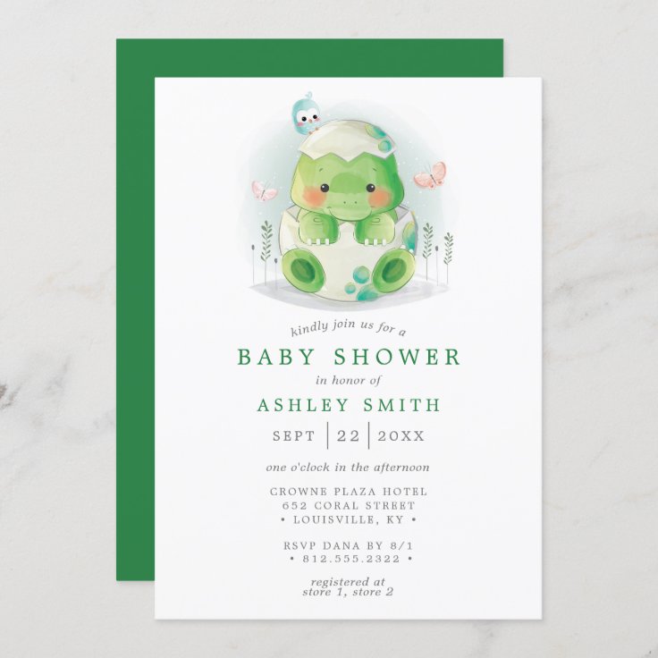 Invitación Huevo dinosaurio Cute Watercolor Boy Baby Shower 