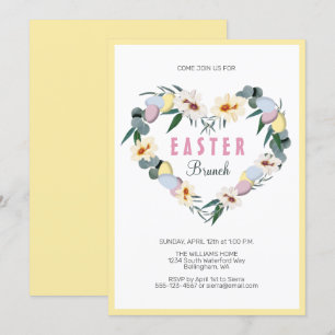 Invitación Huevos Amarillos de Pascua Flores Corazón Brunch