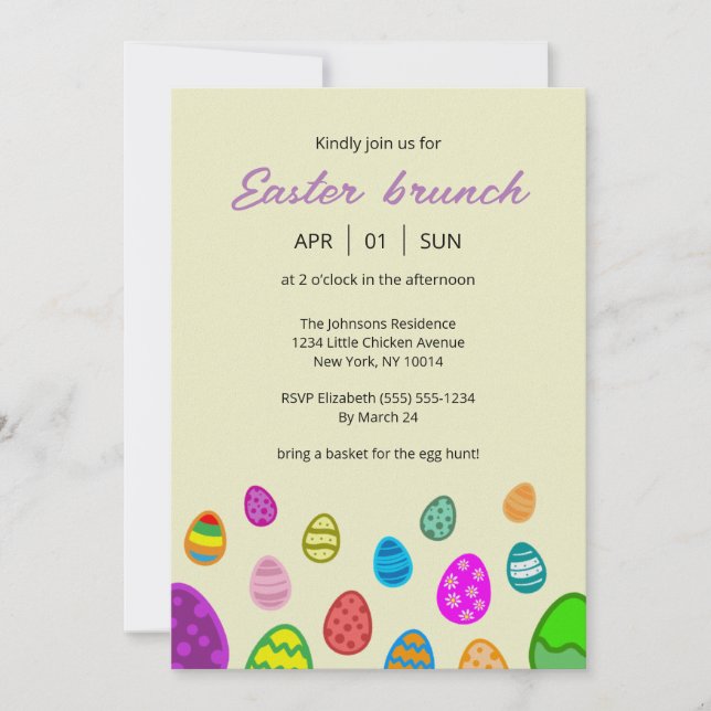 Invitación Huevos coloridos y hermosos de Pascua (Anverso)