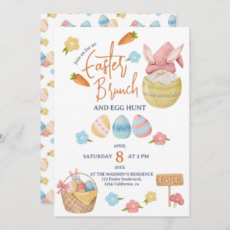 Invitación Huevos de Brunch de Pascua Gnomo Acuarela