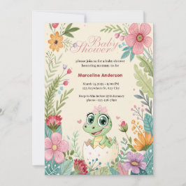 Invitación Huevos de eclosión de caimán bebé kawaii floral -N