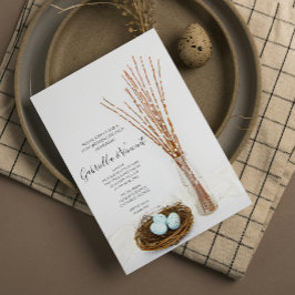 Invitación Huevos de nido de aves Pussy Willows Post Boda Bru