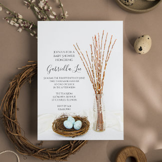 Invitación Huevos de nido de aves rusticas Pussy Willows Baby