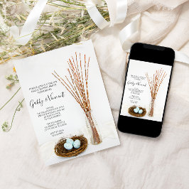 Invitación Huevos de nido de aves y Pussy Willows Engagement 