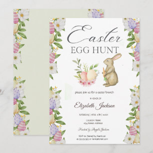 Invitación Huevos de Pascua Acuarela Conejo Flores Brunch y B