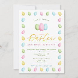 Invitación Huevos de Pascua Acuarela Pastel Pícnic de Pascua