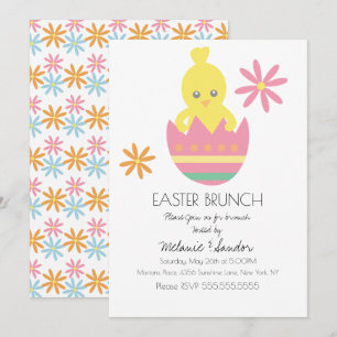 Invitación Huevos de Pascua Cena Brunch de Pollito Lindo