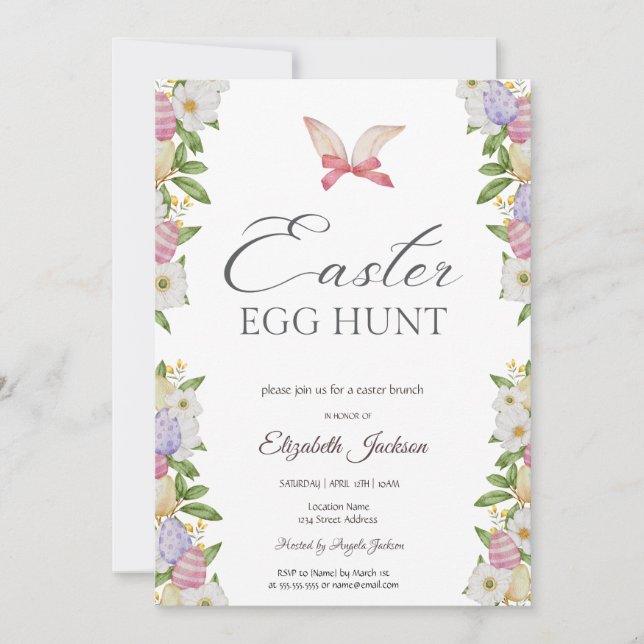 Invitación Huevos de Pascua con flores de brunch y bubbly (Anverso)