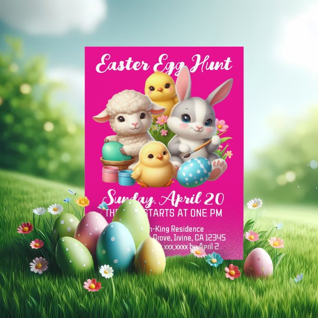 Invitación Huevos de Semana Santa y cordero conejillo conejit (Hoppy Easter Egg Hunt Invitation Cover Photo)