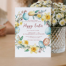 Huevos decorativos y florecientes anuales felices