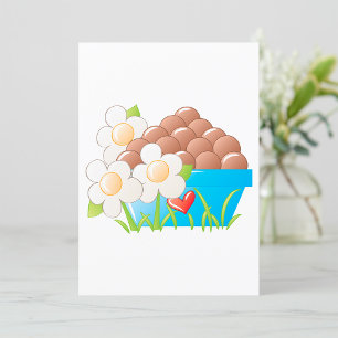 Invitación Huevos en Tazón Azul con Flores y Corazón