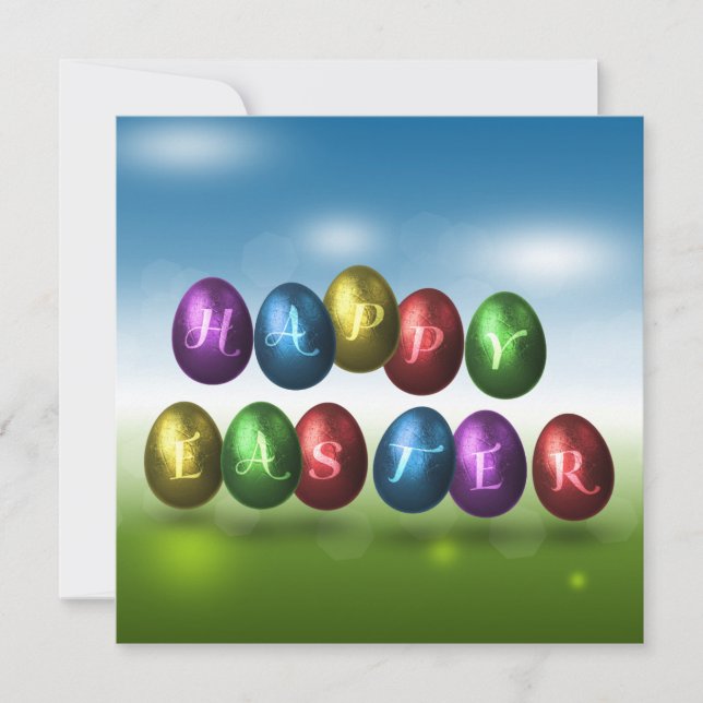 Invitación Huevos felices de Pascua coloridos (Anverso)