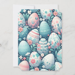 Invitación Huevos ilustrados clásicos pastel rosa azul blanco