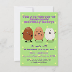 Invitación Huevos kawaii lindo ilustracion personalizado dive