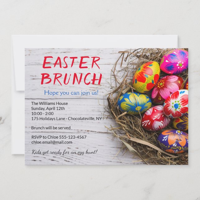 Invitación Huevos pintados de brunch rústico de Pascua | Vaca (Anverso)