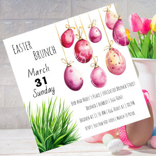 Invitación Huevos rosados de Pascua y un pedazo de hierba ver