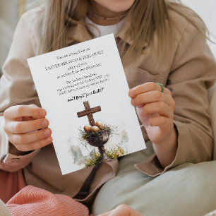 Invitación Huevos y cruces en cesta y caza de huevos