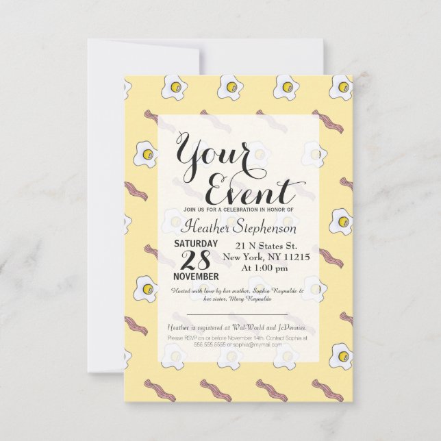 Invitación Huevos y desayuno bacon Patrón gracioso (Anverso)