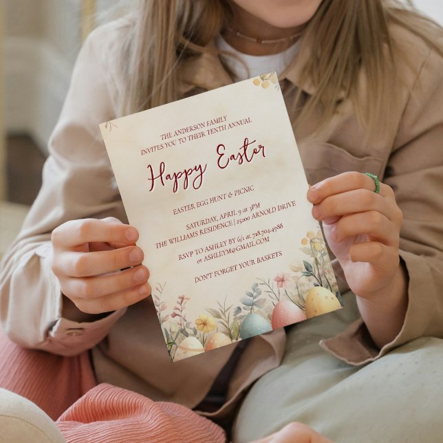 Invitación Huevos y feliz Pascua amarillo floral (Subido por el creador)