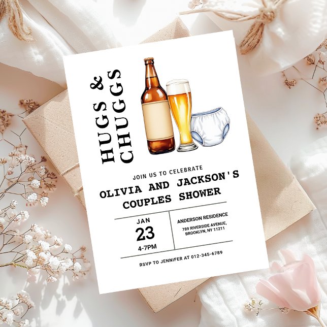 Invitación Hugs & Chuggs Beers Diapers Parejas Baby Shower (Subido por el creador)