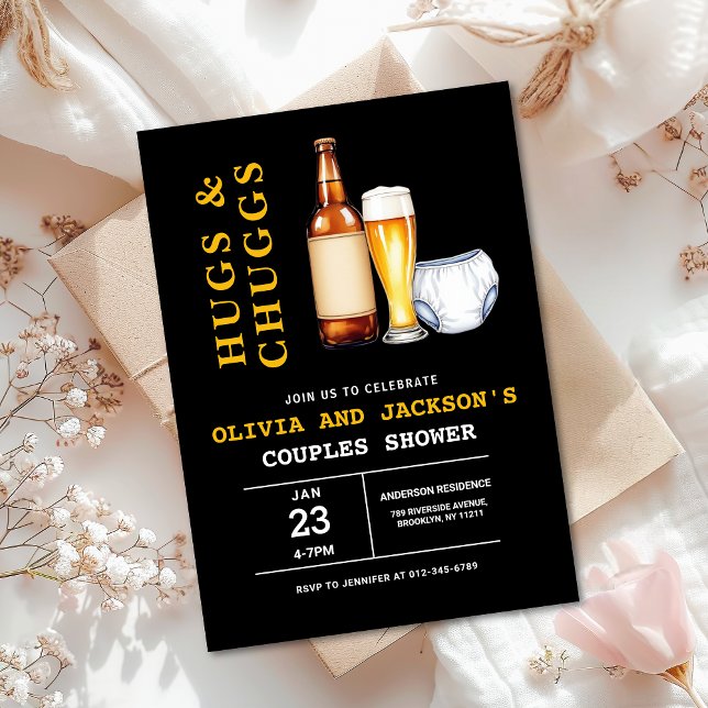 Invitación Hugs & Chuggs Beers Diapers Parejas Baby Shower (Subido por el creador)