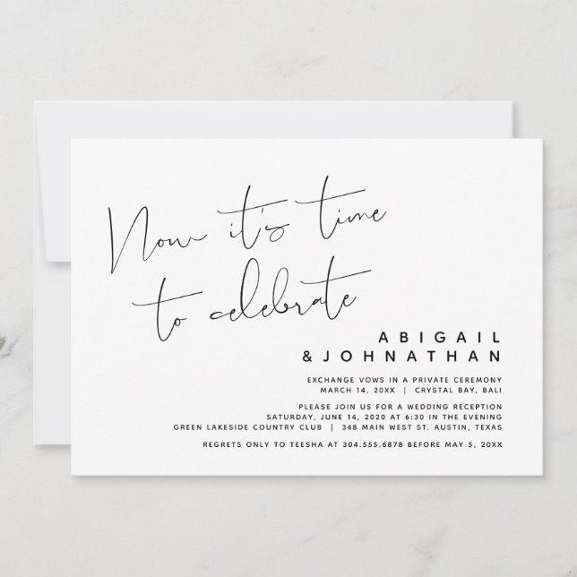 Invitación Huida de boda, Ahora es el momento de celebrar (Anverso)