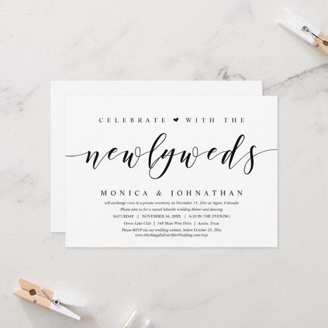 Invitación Huida de Boda, Celebra con los Recién Casados (Anverso/Reverso In Situ)