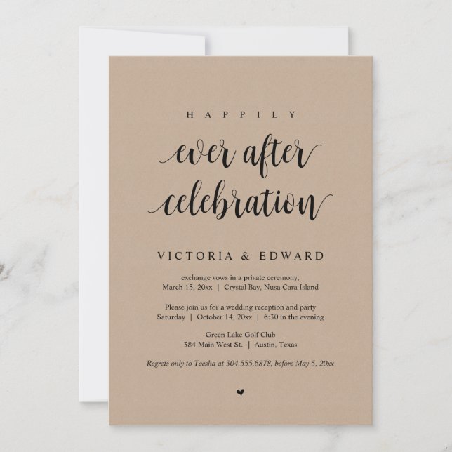 Invitación Huida de Boda, Celebración de Felices para Siempre (Anverso)