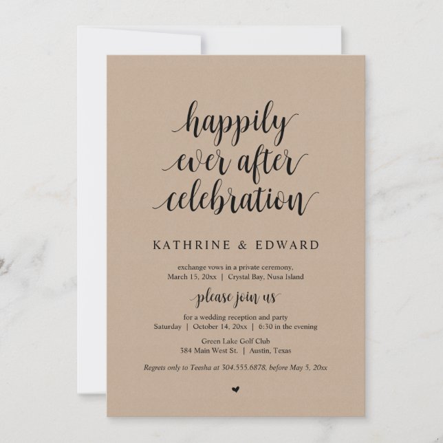 Invitación Huida de Boda, Celebración de Feliz Para Siempre  (Anverso)