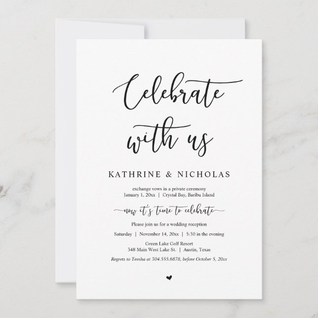 Invitación Huida de Boda, Celebre con nosotros, Romántico  (Anverso)