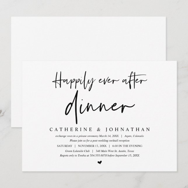 Invitación Huida de boda, Cena de feliz para siempre (Anverso / Reverso)