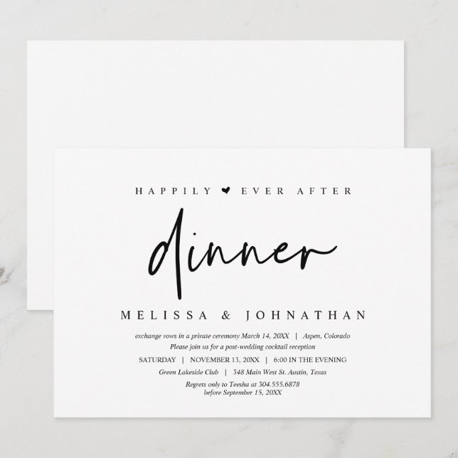 Invitación Huida de boda, cena feliz para siempre (Anverso / Reverso)
