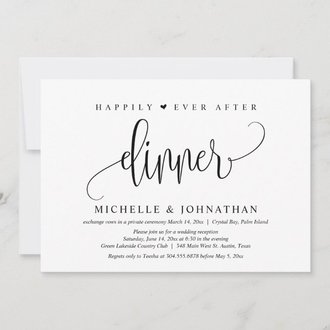 Invitación Huida de Boda, Cena Feliz para Siempre (Anverso)