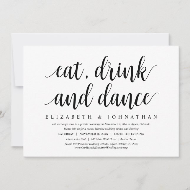 Invitación Huida de boda, comer, beber y bailar (Anverso)