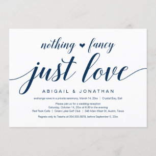 Invitación Huida de boda, elegante y clásico guión azul marin